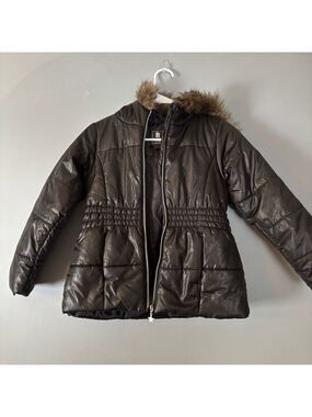 Rothschild Black Puffer Jacket with Faux Fur Trim Girls 10
